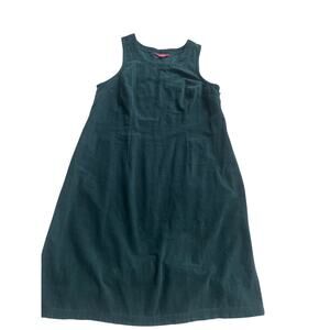 Woman within corduroy dress green med overalls cottagecore layer